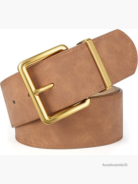Wide Suede Belt with Gold Square Buckle Fully Adjustable main image 2